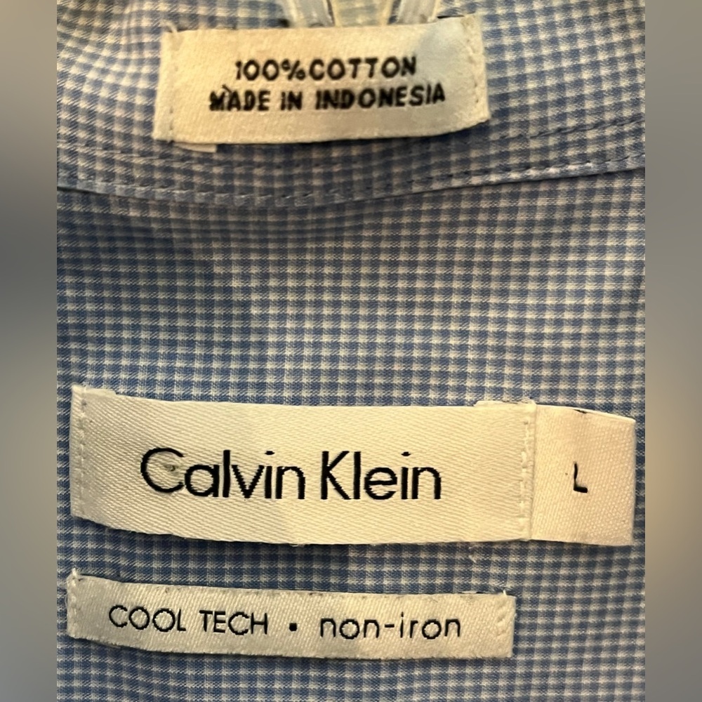 CALVIN KLEIN Cool Tech Non-Iron Blue Long Sleeve Button Down Shirt Size L 👔